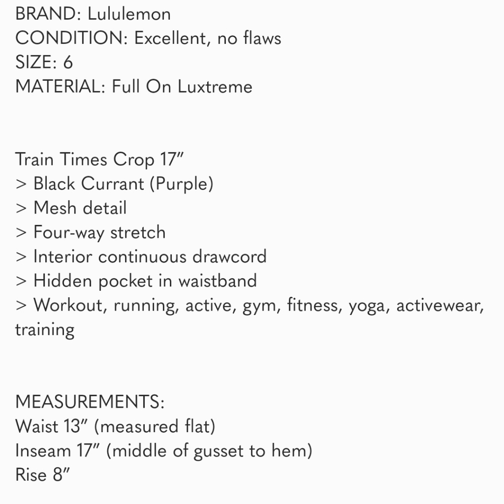 Lululemon Train Times Cropped Leggings In Black‎ Currant Size 6 - Picture 2 of 10